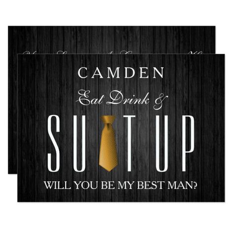 Eat Drink & Suitup Gold Will you be my Bestman Invitation Suitup#Gold#Bestman#amp Bestman Gift Ideas, Bestman Gift, Classy Invitations, Groomsmen Invitation, Groomsman Card, Best Man Wedding, Interesting Facts About Yourself, Be My Groomsman, Personal Gifts