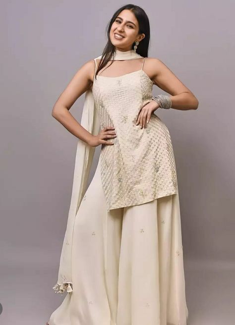 Haldi Outfits White, Ethic Dress, White Sharara Suit, Indian Skirt And Top, Ethnic Fashion Indian, White Kurti, Printed Sharara, Diwali Outfit, Deepika Ranveer