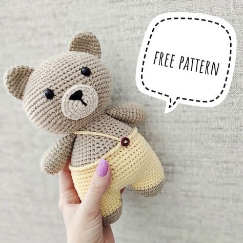 FREE crochet teddy bear in pants amigurumi pattern #amigurumi #amigurumipattern #crochettoy #amigurumitoy #amigurumidoll #crochetdoll #crochetpattern #crochetteddybear #amigurumiteddybear #crochetbear #amigurumibear #freeamigurumipatterns Free Crochet Teddy Bear, Crochet Teddy Bear Pattern Free, Amigurumi Teddy Bear, Teddy Bear Patterns Free, Bear Patterns Free, Crochet Bear Patterns, Crochet Teddy Bear Pattern, Amigurumi Doll Pattern, Crochet Teddy Bear