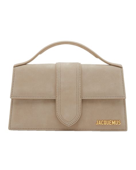 Jacquemus Bag, Face Patches, Ski Accessories, Dark Beige, Metal Logo, Handle Bag, Metallic Logo, Leather Top, Cloth Bags