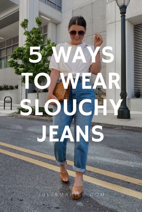 Jeans With Sneakers Outfit Summer, What To Wear With Oversized Jeans, Slouchy Tapered Jeans Outfit, Slouchy Boyfriend Jeans Outfit, Mom Pants Outfit High Waist, How To Wear Slouchy Jeans, Baggy Chinos Outfit Women, Moms Jeans Outfit Summer, Boyfriend Jean Outfit Ideas