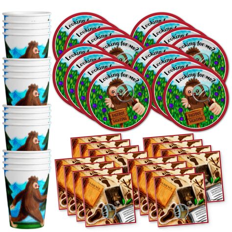 PRICES MAY VARY. PREMIUM DESIGN - Our Bigfoot Themed Party Supplies are suitable for girl’s and boy’s birthday parties, holiday celebrations with your family and friends, special events or for just fun-filled daily meals, snacks, and desserts with picnics and cookouts. Shrieks of joy will be your reward when you use these fun and unique party tableware sets. DURABLE AND HIGH QUALITY - Brightly colored matte laminate designs help to prevent saturation. Birthday Galore party plates and cups are ma Bigfoot Birthday Party, Bigfoot Party, Bigfoot Birthday, Plates And Cups, Themed Desserts, Party Kits, 60th Birthday Party, Birthday Supplies, Gold Paper