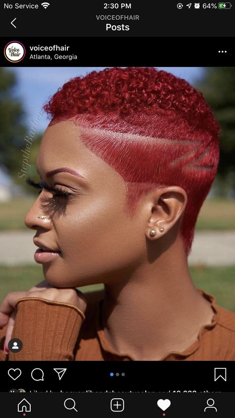 Hair Dye On Short Hair, Ruby Red Hair Dye, Ruby Red Hair, Red Hair Dye, Natural Hair Haircuts, Short Hair Designs, Black Hair Short Cuts, Short Shaved Hairstyles, Shaved Hair Designs