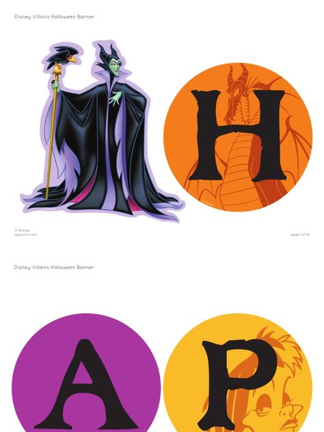 Printable Disney Villains Halloween Banner Disney Villains Halloween, Villains Halloween, Disney Villain Party, Disney Princess Silhouette, Villains Party, Disney Halloween Parties, Happy Birthday Banner Printable, Skull Stencil, Happy Halloween Banner