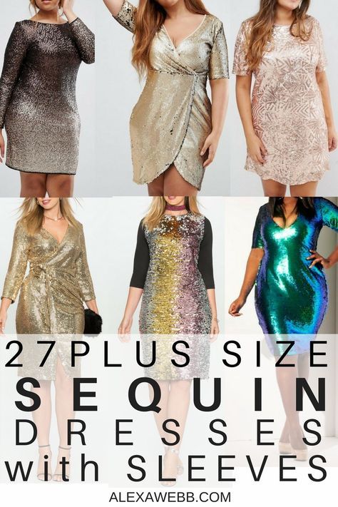 27 Plus Size Sequin Dresses {with Sleeves} - Plus Size New Year's Dresses - Plus Size Fashion for Women - alexawebb.com #alexawebb Sequin Dress With Sleeves, Night Outfits Plus Size, Party Dresses With Sleeves, Birthday 21st, Plus Size Sequin Dresses, Cocktail Dresses With Sleeves, Plus Size Wedding Guest Dresses, Plus Size Sequin, Outfit Plus Size