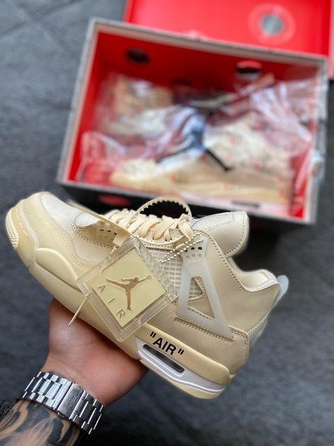 j4 x off white Sail Jordan 4, Air Jordan 4 Off White, Jordan 4 Off White, Jordan 4’s, Jordan Retro 4, Retro 4, Popular Sneakers, Fresh Shoes, Swag Shoes