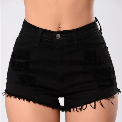 Fashion Nova High Waisted, Black, Distressed Jean Shorts. Brand New Without Tags! Size Small! Black Shorts Outfit, Fashion Nova Shorts, Shorts Outfits Women, Cute Skirt Outfits, Mens Casual Dress Outfits, Jeans For Short Women, Distressed Jean Shorts, Best Of The Best, Shorts Jeans