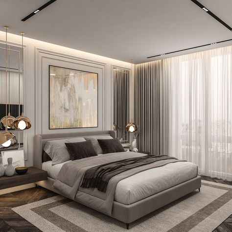 Modern Interior idea American Classic Bedroom, American Style Bedroom, Bedroom Pop Design, Modern Luxury Bedroom, Classic Interior Design, Bedroom Decor Design, Classic Bedroom, Bedroom Bed Design, Modern Bedroom Design