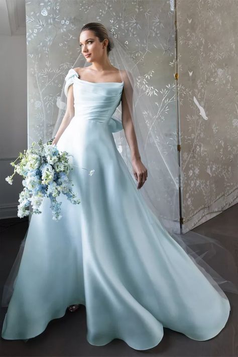 New Romona Keveža Wedding Dresses Fall 2024 Wedding, Romona Keveza Bridal, Romona Keveza Wedding Dresses, White Dress Bridal, Off The Should Dress, Blue Ball Gown, Romona Keveza, Glam Bride, Colored Wedding Dress