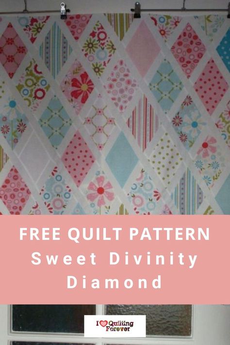 Sweet Divinity Diamond - Free Quilt Pattern Free Quilt Patterns For Beginners, Beginner Quilt Patterns Free, Quilt Patterns For Beginners, Girl Quilts Patterns, Flower Quilt Patterns, Free Quilt Tutorials, Baby Quilt Tutorials, Abstract Quilt, Quilt Block Patterns Free