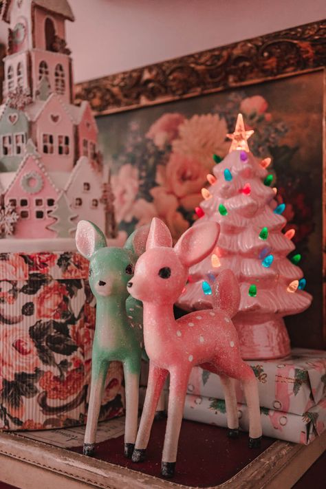 Pastel Christmas Decor with Homegoods | Keiko Lynn 1950s Christmas Decor, Kitschmas Diy, Pink Vintage Christmas Aesthetic, Christmas Pastel Decor, Christmas Decor Ideas Colorful, 50s Christmas Decor, Pink Christmas Aesthetic Vintage, 50s Christmas Aesthetic, Pastel Christmas Aesthetic