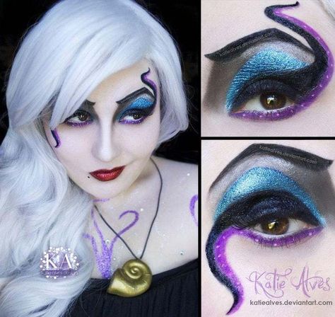 Disney Halloween Makeup Ideas, Disney Halloween Makeup, Ursula Cosplay, Ursula Makeup, Disney Inspired Makeup, Halloween Makeup Diy, Halloween Makeup Ideas, Disney Makeup, Natural Lipstick