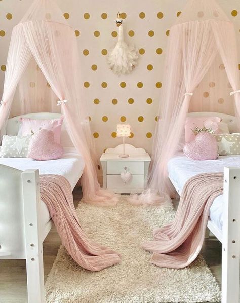 Twin Girl Bedrooms, Shared Girls Room, Kids Shared Bedroom, Shared Girls Bedroom, Pink Bedroom For Girls, Toddler Bedroom Girl, Pink Girl Room, Toddler Girl Room, Shared Bedroom