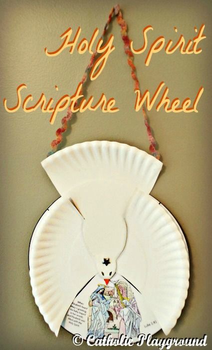 Holy Spirit Scripture Wheel | Holy Spirit Crafts For Kids, Dove Craft, Holy Spirit Craft, Paper Dove, Pentecost Craft, Religion Activities, Story Crafts, Wheel Craft, Catholic Crafts