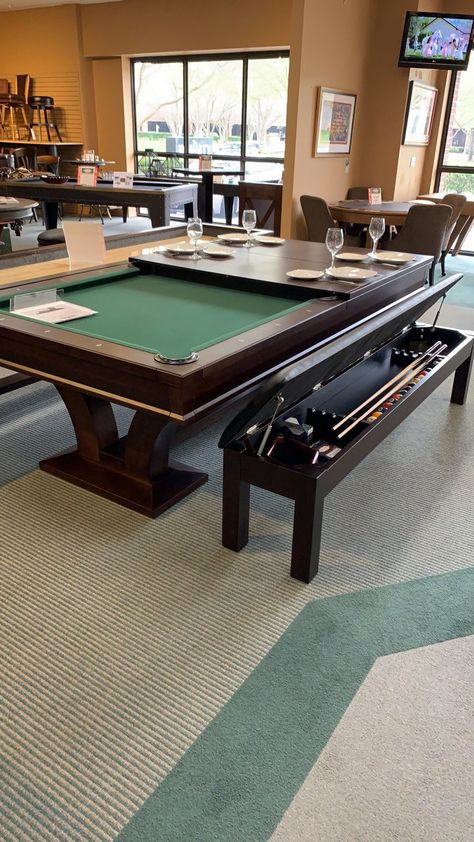 Aesthetic Game Room Pool Table, Living Rooms With Pool Tables, Convertible Pool Table, Cool Pool Tables, Pool Table In House, Small Game Room Ideas For Adults, Pool Table Rooms, Pool Table Room Ideas, French Art Deco Interior