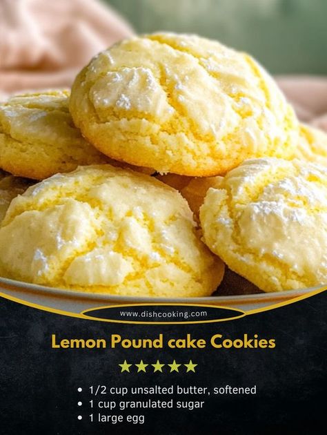 Lemon Pound Cake Cookies, Pound Cake Cookies, Lemon Cake Mix Cookies, Cookies Soft, Cake Mix Cookie Recipes, Lemon Cake Mixes, Cooking Easy, Lemon Glaze, Lemon Pound Cake