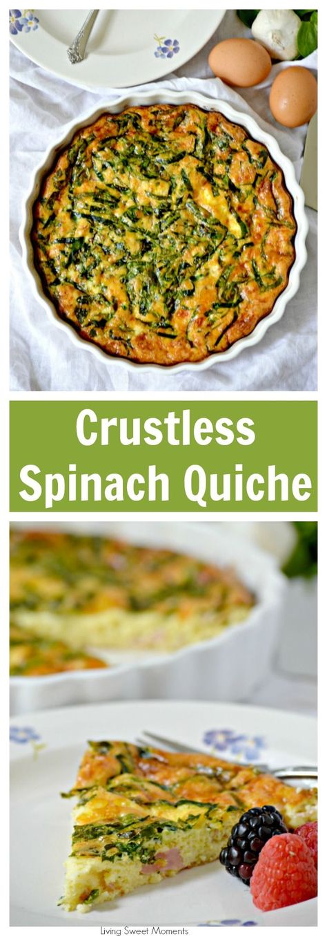 Crustless Spinach Quiche - This easy to make Gluten Free Crustless Spinach Quiche is the perfect Sunday brunch recipe that can be customized to any taste. More brunch recipes at livingsweetmoments.com  via @Livingsmoments Spinach Quiche Recipes Crustless, Quiche Spinach, Healthy Breakfast Quiche, Crustless Spinach Quiche, Quiche Recipes Crustless, Gluten Free Brunch Recipes, Brunch Quiche, Egg Brunch Recipes, Recipes Brunch