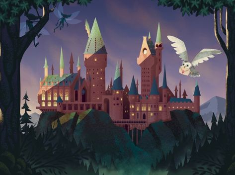 Harry Potter Mural, Neverland Map, Harry Potter Castle, Classe Harry Potter, Harry Potter Sorting Hat, Castle Illustration, Hogwarts Christmas, Harry Potter Illustrations, Harry Potter Illustration