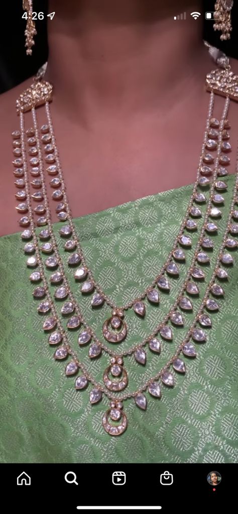 Diamond Long Haram Indian, Satlada Necklace, Polki Haram, Rani Har, Gold Jewelry Prom, Stone Bead Jewelry, Choker Necklace Designs, Pearl Jewelry Design, Online Gold Jewellery