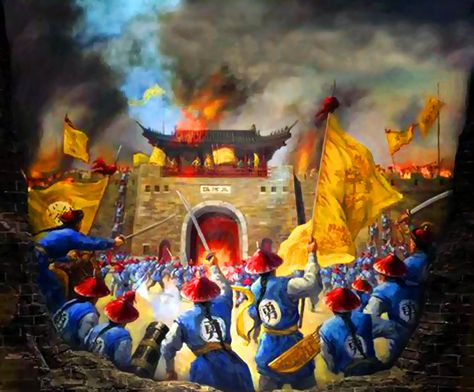 Manchu crack troops of General Zeng Guofan’s Xiang Army storming Sanhe city gate, Battle of Sanhe, Taiping Rebellion Taiping Rebellion, Ancient China Art, Boxer Rebellion, Military Tactics, Taiping, Ancient Warfare, Japan History, Dynasty Warriors, Chinese History