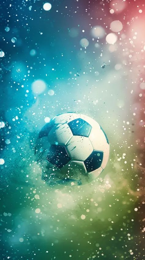 This is an image of a soccer ball. The ball is white and black, and it is in the center of the image ->> more details in ai-img-gen.com Soccer Ball Background, Soccer Phone Wallpaper, Soccer Ball Wallpaper, Blue And Green Background, Green Gradient, Association Football, Blue Dots, Brand Board, Blue Dot