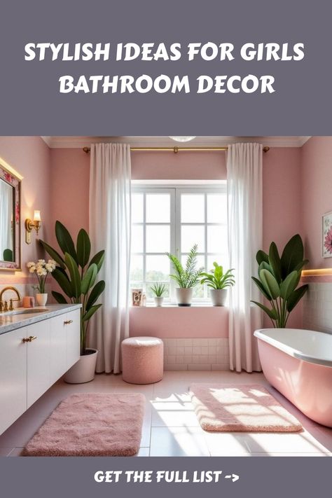 Stylish Ideas for Girls Bathroom Decor Pink And Teal Bathroom, Colorful Bathroom Decor Ideas, Teen Girl Bathroom Ideas, Colorful Shower Curtains, Girls Bathroom Decor, Cozy Kitchen Decor, Girls Bathroom Ideas, Farm Kitchen Decor, Girl Bathroom Decor