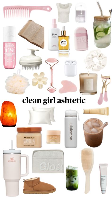 clean girl asthetic Clean Girl Coquette Aesthetic, Clean Girl Essentials List, Girl Needs Products, Clean Girl Aesthetic Tips, How To Be A Clean Girl Aesthetic, Things All Girls Need, Clean Core Aesthetic, Clean Girl Must Haves, Clean Girl Products