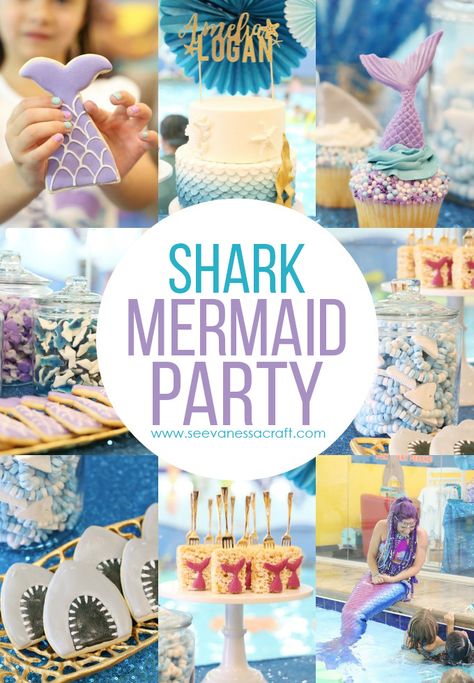 Mermaid Shark Joint Sibling Themed Birthday Party Ideas - such a fun party idea for a brother and sister! #mermaidparty #sharkparty #siblingparty #birthdayparty #birthdayideas #kidparties #mermaids Shark Party Theme, Shark And Mermaid, Shared Birthday Parties, Twin Birthday Themes, Mermaid Shark, Shark Mermaid, Sibling Birthday Parties, Combined Birthday Parties, Themed Birthday Party Ideas