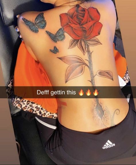 Rose Growing From Concrete, Butterflies Back Tattoo, Tattoos For Women Hand, Women Hand Tattoos, Cross Tattoo On Hand, Rose Tattoo On Back, Rose Growing, Rose And Butterfly Tattoo, Tiny Tattoos For Women