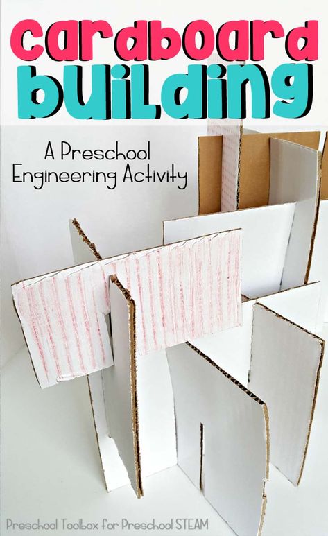 Diy Cardboard Building, Preschool Building Activities, Preschool Engineering, Interlocking Cardboard, Construction Activities Preschool, Woodworking Projects Simple, Cardboard Building, Construction Theme Preschool, Preschool Steam