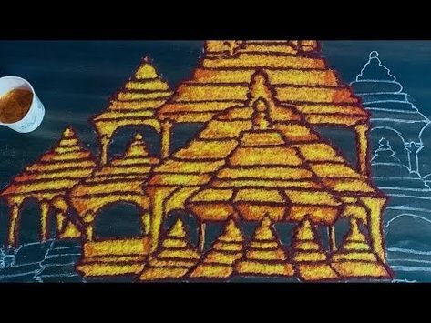 Ayodhya Ramar temple step by step rangoli Art Rangoli, Kolam Art, Rangoli Designs, Mehndi Designs, Diwali, Wall Painting, Henna, Temple, Step By Step