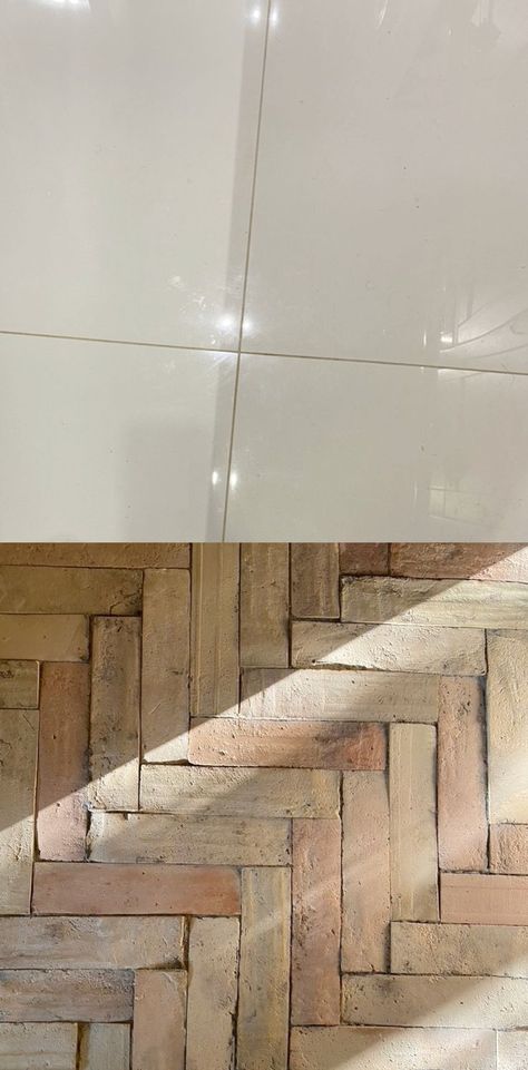 Before and After reclaimed terracotta tile installation Parquet Tiles, Terracotta Floor Tiles, Reclaimed Tile, Terracotta Floor, London Home, Floor Tiles, The Kids, In London, Sustainability