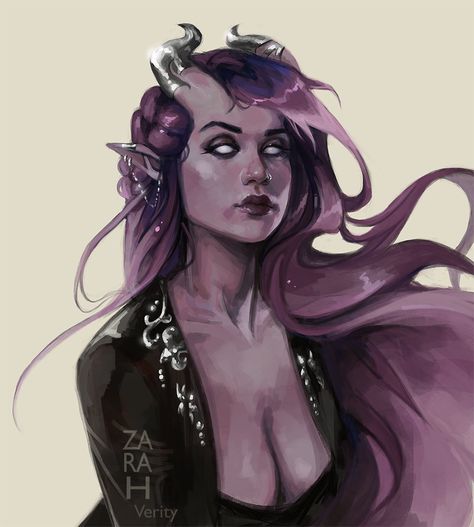 Zara H on Twitter: "Commission for Rachel of their Tiefling Verity #dndart… " Old Tiefling, Tiefling Woman, Purple Tiefling, Fantasy Faceclaims, Tiefling Sorcerer, Tiefling Female, Dark Elves, Characters Inspiration, Dnd Ideas