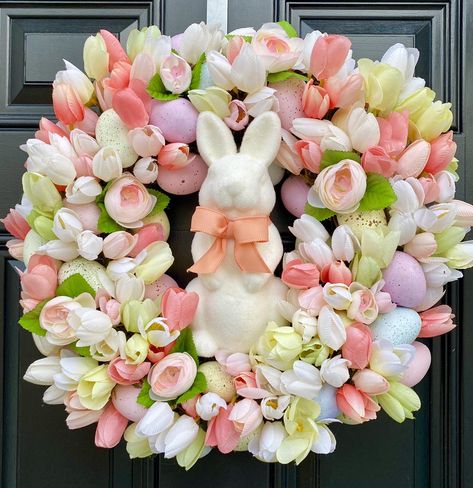 A selection of some of the tulip wreaths I’ve made (and remade!). Which kind is your favorite? Single color, part way around, or super colorful? #tulipwreath #floralwreath #easterwreath #wreathmaker #frontdoordecor #etsyshopowner Spring Front Door Decor, Easter Egg Decor, Spring Front Door, Egg Decor, Egg Wreath, Moss Wreath, Tulip Wreath, Wreath Maker, Wreath Easter