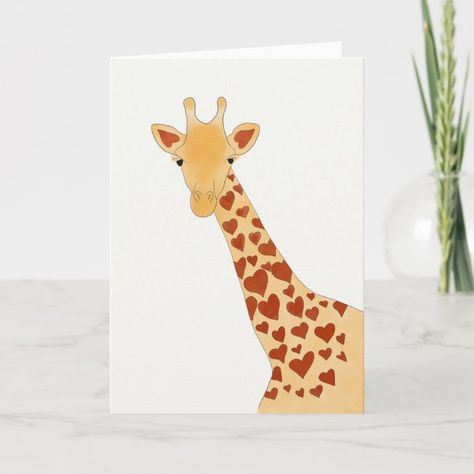 Giraffe Valentine, Giraffe Cards, Animal Valentine Cards, Giraffe Birthday Card, Valentines Watercolor, Giraffe Birthday, Best Valentine's Day Gifts, Valentine Hearts, Valentine Greeting Cards