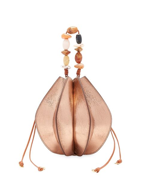 Shop Ulla Johnson Lotus Flower Pleated Leather Bag | Saks Fifth Avenue Lotus Shape, Unique Handbags, Womens Designer Handbags, Antique Brass Hardware, The Lotus, Clutch Pouch, Ulla Johnson, Metallic Leather, Tote Bag Design