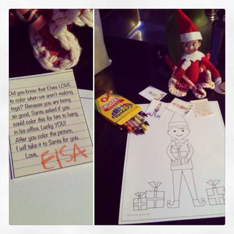 Day 22: Our Elf on the Shelf brought Elle a coloring page to take back to Santa!! Elf On The Shelf Coloring, Elf On Shelf, Draw A Picture, A Coloring Page, Coloring Ideas, How To Make Toys, Lucky You, Shelf Ideas, Take Back