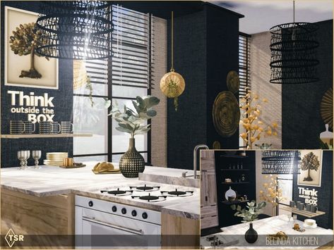 The Sims Resource - Belinda Kitchen Ts4 Cc Furniture Kitchens, Sims 4 Counters, Sims 4 Cc Kitchen Counters, Ts4 Kitchen, Lux Kitchen, Apartment Wallpaper, Modern Kitchen Counters, Sims Furniture, Furniture Cc