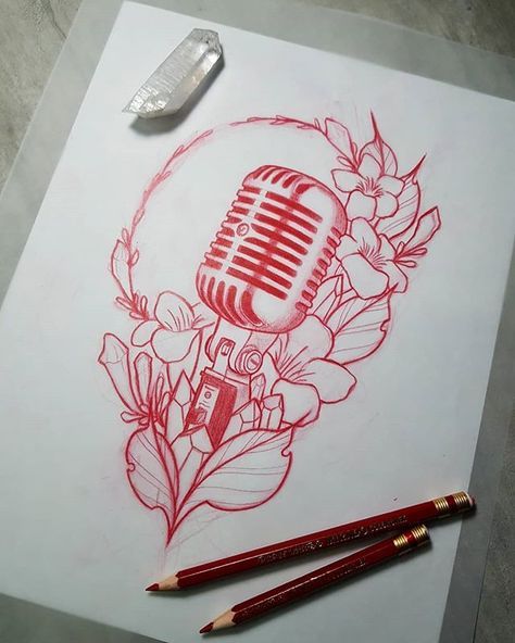 Microphone Tattoo, Music Tattoo Designs, Music Drawings, Rosen Tattoo, New School Tattoo, Music Tattoo, Music Tattoos, School Tattoo, Tattoo Stencils