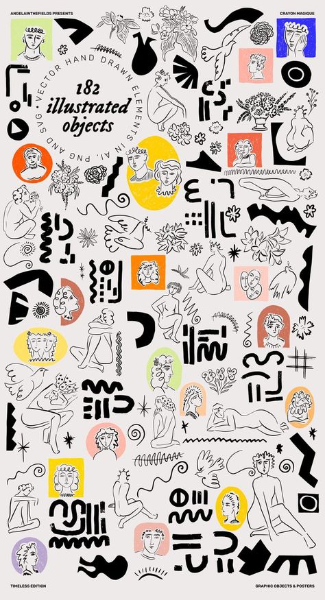 Modern Doodle Art, Wall Doodles Aesthetic, Retro Modern Aesthetic, Doodles Graphic Design, Retro Line Art Graphic Design, Doodle Branding, Doodle Art Wallpaper, Retro Doodles, Doodle Graphic Design