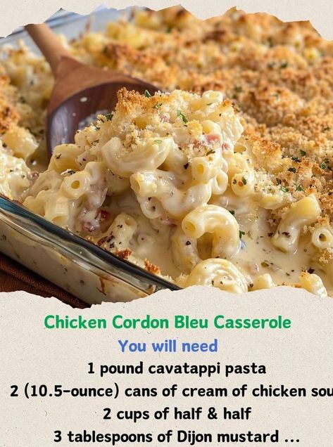 Chicken Cordon Bleu Casserole Recipe, Cavatappi Pasta, Cordon Bleu Casserole, Chicken Cordon Bleu Casserole, Chicken Cordon, Chicken Cordon Bleu, Comfort Dishes, Grandmas Recipes, Ultimate Comfort Food