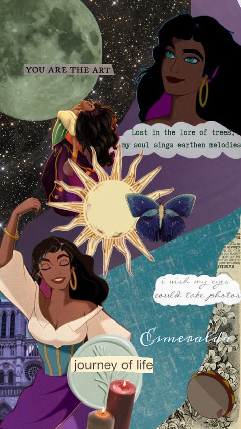 #hunchbackofnotredame #esmeralda Esmeralda Disney, Disney Collage, Natural Hair Beauty, Disney Aesthetic, Wallpaper For Your Phone, Disney Princesses, Disney Magic, Notre Dame, Cute Wallpapers