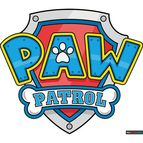 How to Draw the Paw Patrol Logo Paw Patrol Painting Canvas, How To Draw Paw Patrol, Paw Patrol Painting, Paw Patrol Drawing, Paw Print Drawing, New Drawing Ideas, Paw Patrol Logo, Shield Drawing, Craft Pictures