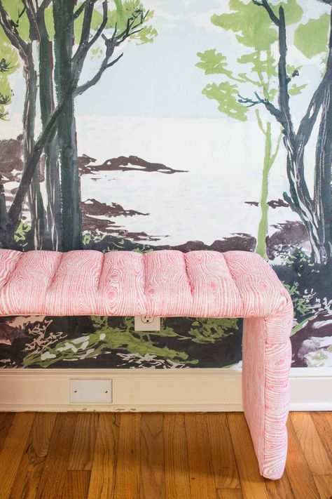 How To Make A Banquette Diy Bench, How To Make Bench Seating, Diy Channel Tufted Bench, Bench Upholstery Diy, Diy Tufted Bench, Diy Bench For Kitchen Table, Upholstered Bench Diy, Diy Upholstered Bench, Colorful Bench