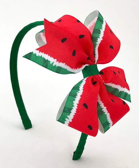 Red & Green Watermelon Bow-Accent Headband Add a sweet finishing touch to your little one's ensemble with this headband adorned with a watermelon-print bow. Red Hair Band, Watermelon Hair, Green Watermelon, Tropical Twist, Sweet Jewelry, Watermelon Print, 15 Gifts, Hair Bow