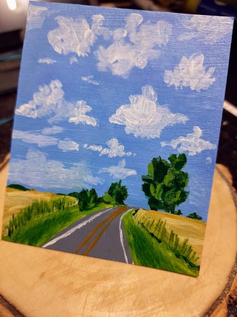 Road front view with valleys and trees Road Scenery, Road Drawing, Road Painting, Creative School Project Ideas, Artwork Ideas, Easy Canvas, Easy Canvas Art, School Project, Cute Easy Drawings