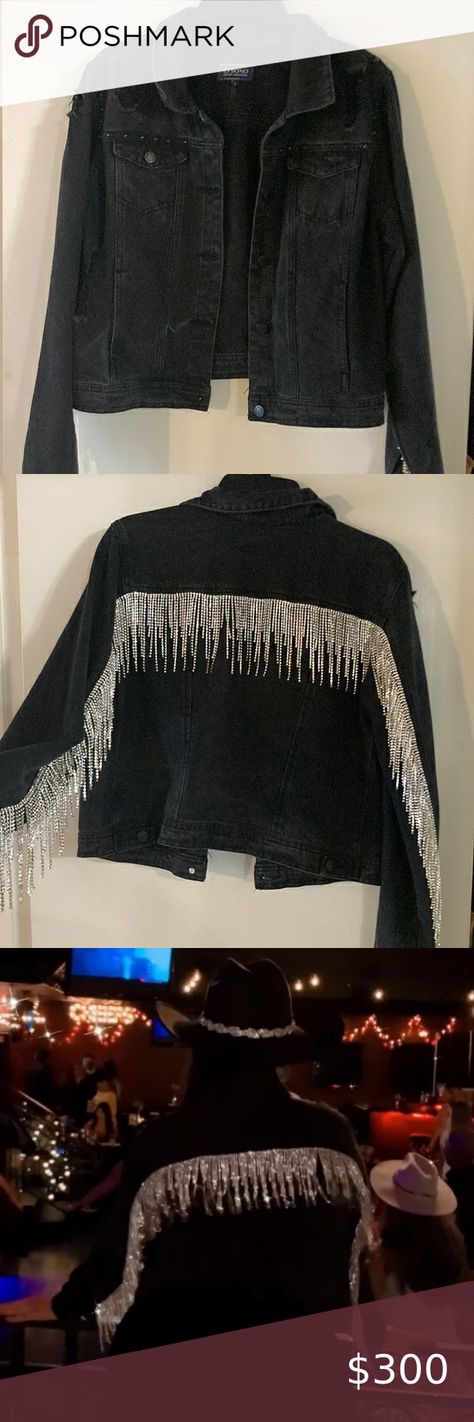 💎🤠bling cowgirl rhinestone crystal fringe jean jacket stagecoach Coachella Fringe Jean Jacket, Cowgirl Rhinestone, Music Hip Hop, Bedazzled Jeans, Diy Denim Jacket, Crystal Fringe, Fringe Jeans, Disco Theme, Diy Denim