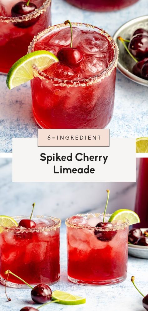 Spiked Cherry Limeade, Cherry Limeade Cocktail, Cherry Vodka Drinks, Limeade Cocktail, Lime Cocktail Recipes, Cherry Limeade Recipe, Limeade Recipe, Cherry Drink, Cherry Lemonade