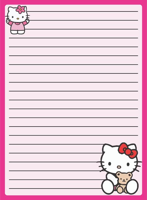 Cat Writing, Stationary Template, Paper Template Free, Cute Writing, 헬로키티 배경화면, Letter Card, Writing Template, Hello Kitty Printables, Writing Paper Printable Stationery