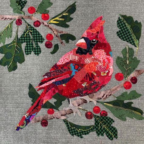 Collage Quilter on Instagram: “Winter Cardinal is finished! The pattern is now available on my website 😉” Collage Quilter, Cardinal Quilt, Quilt Collage, Collage Quilting, Group Painting, Bird Quilts, Collage Projects, Collage Quilts, Book Collage